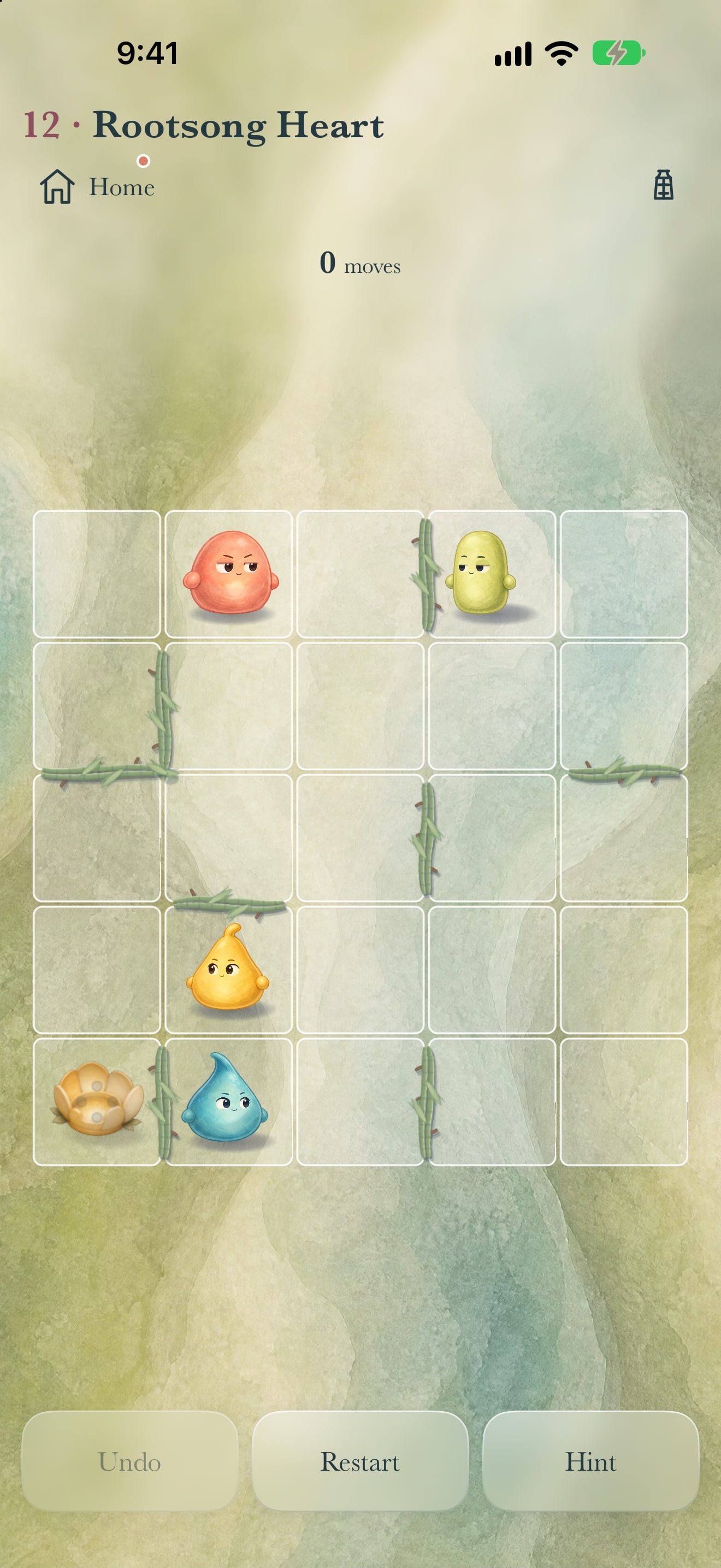 Board detail from Rootsong Heart: Coral and Lime take different routes around the green Living Roots.